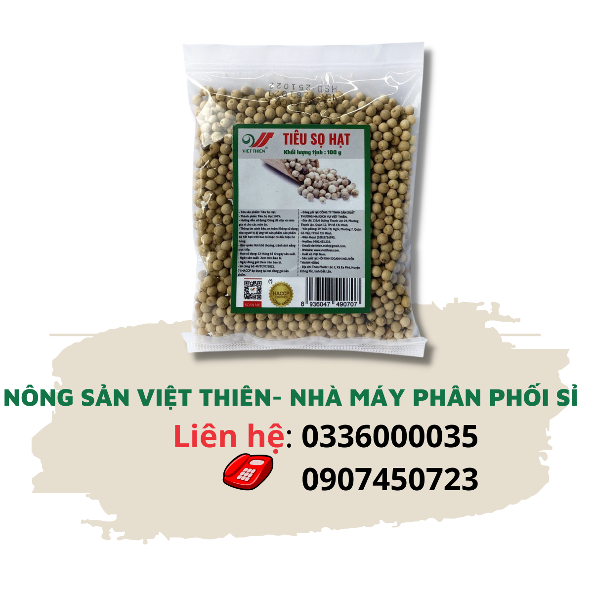 Tiêu Sọ Việt Thiên 100g, nhà máy sản xuất và phân phối nông sản Việt Thiên, giá rẻ