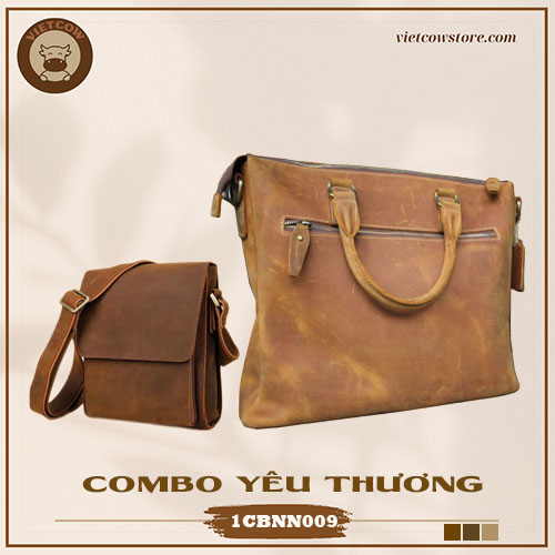 Combo Yêu Thương - Túi Đeo Chéo Và Túi Công Sở Da Bò Sáp_VietCow_1CBNN009