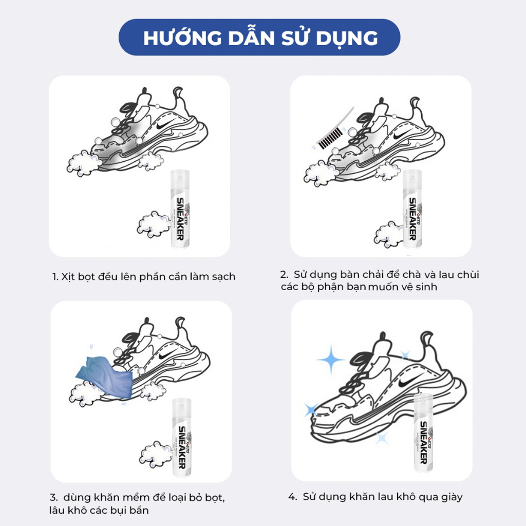 X Chai xịt tạo bọt vệ sinh giày cao cấp, chất tẩy rửa giày, làm sạch, trắng sáng và khử mốc giày hiệu quả