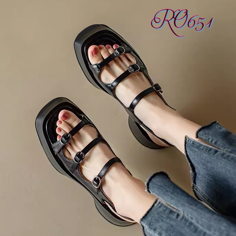 Giày sandal nữ đế xuồng 4 phân hàng hiệu rosata hai màu đen nâu cao cấp thời trang ro651