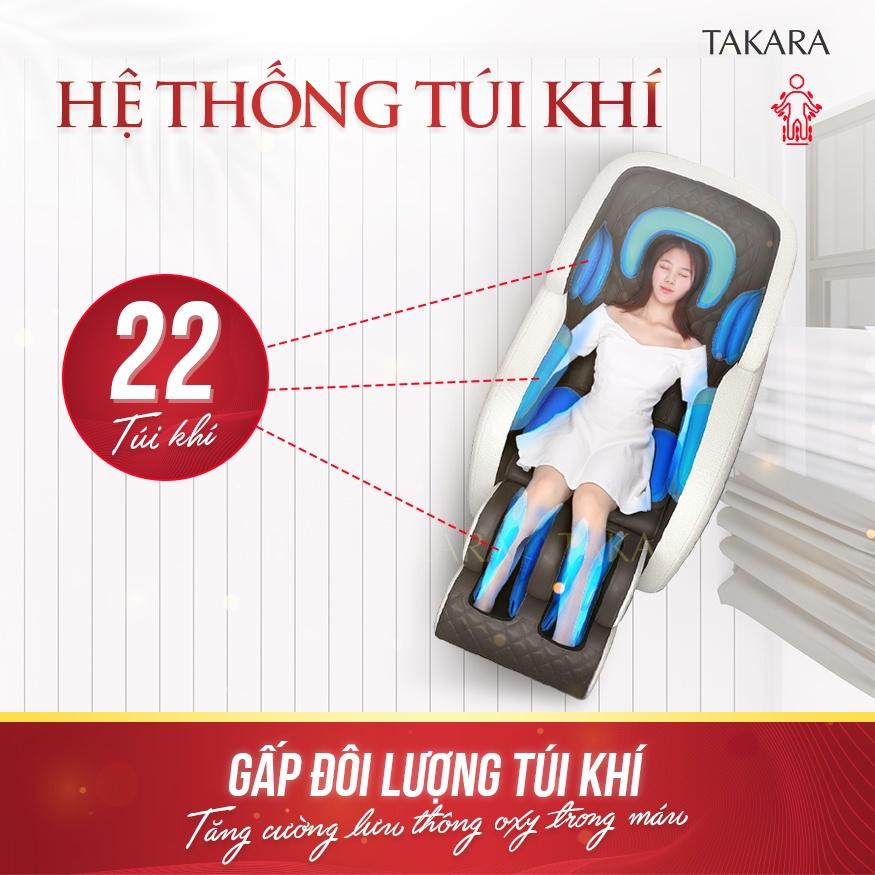 Ghế Massage Toàn Thân Takara K6, Mát xa Công Nghệ Nhật Trị Liệu 5 Vùng Với Con Lăn Mông Và Trục Cơ Sở Kéo Dài BH 5 Năm