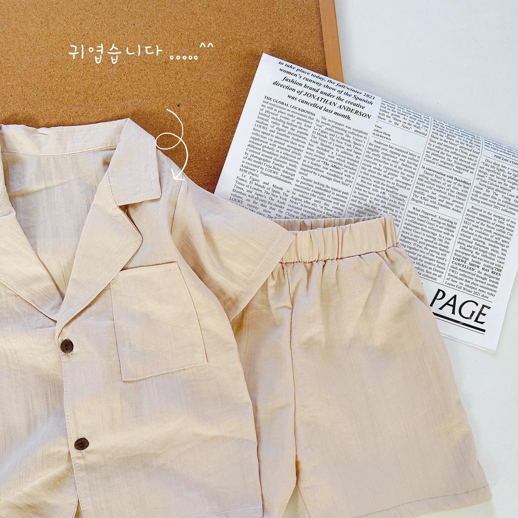 Bộ Quần Áo Cộc Tay Cho Bé Trai, Bộ Véc Vải Đũi Xước Hàn Trơn Cao Cấp Cho Bé Từ 8-27kg - SUMO KIDS