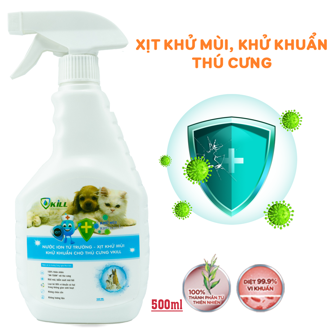 Nước khử mùi chó mèo vật nuôi thú cưng Vkill 500ml diệt khuẩn lên đến 99,99% cực an toàn tao không gian sạch sẽ