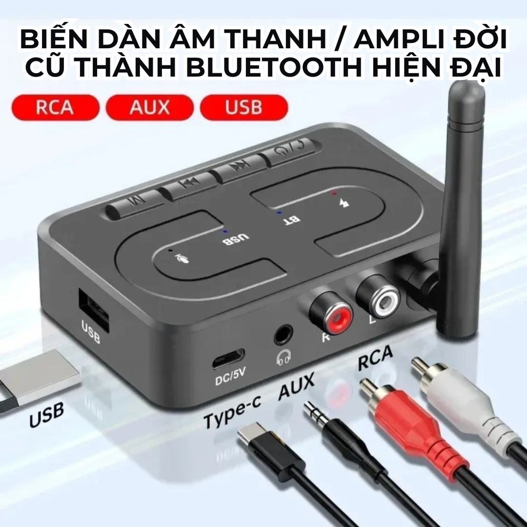 Bộ Thu Âm Thanh Bluetooth 6.0 không dây HiFi Stereo Lossless, receiver AUX 3.5mm USB U-Disk, mic HD đàm thoại T89 - Hàng Nhập Khẩu