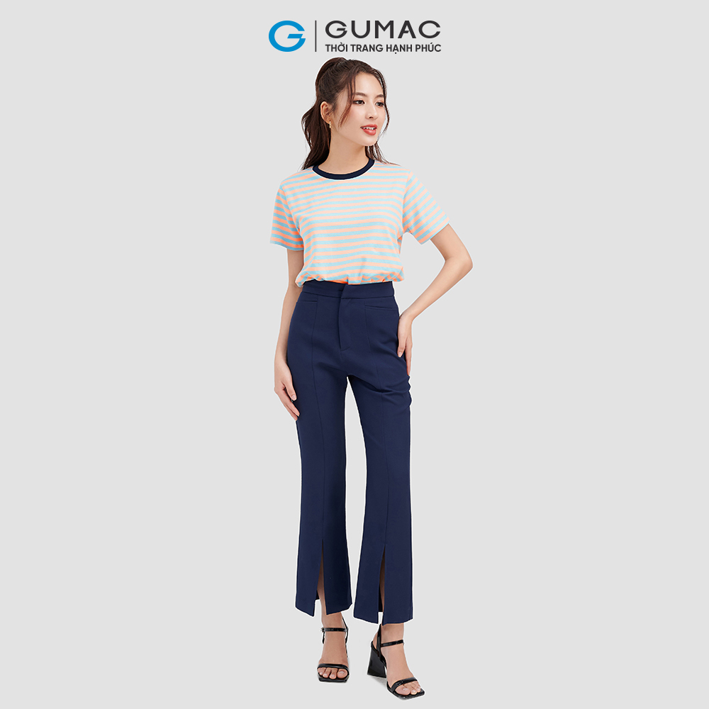 Áo thun nữ GUMAC ATC09050 sọc phối bo trẻ trung