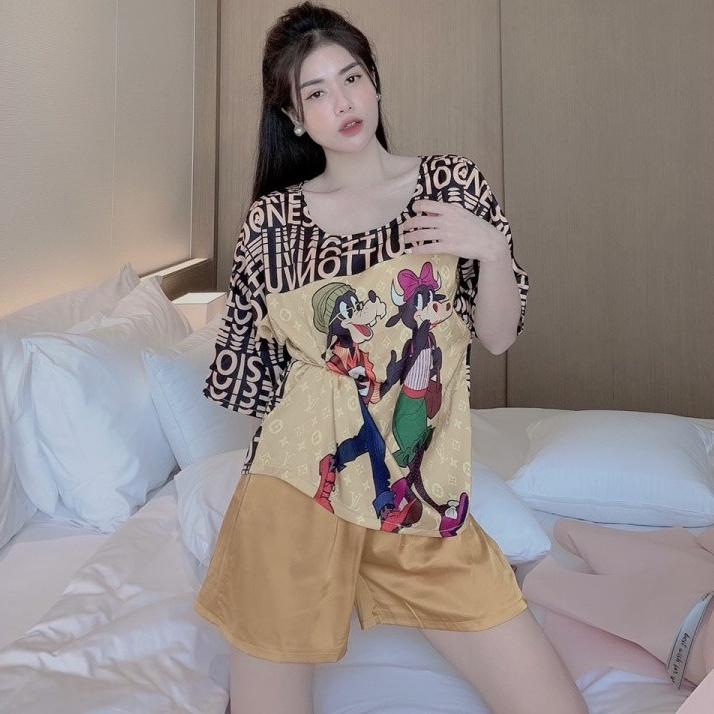 Bộ pijama lụa satin cổ tròn vải mềm-mịn-mát thấm hút mồ hôi tốt