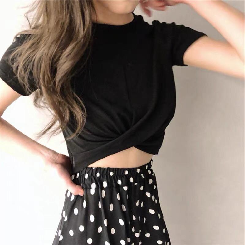 Áo croptop nữ xoắn bụng, kiểu crotop vải co dãn cao cấp Mophus MC001