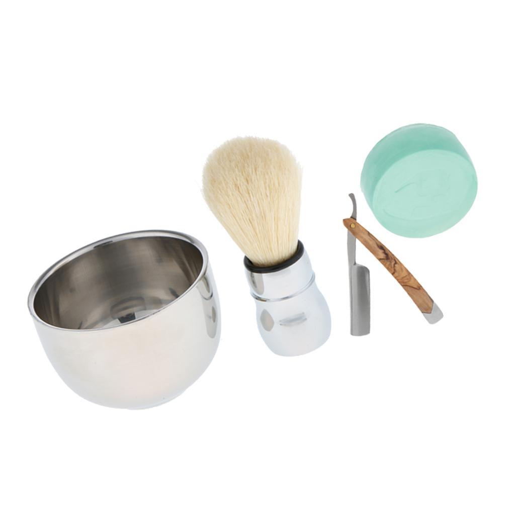 4 Pieces Professional Safety Straight Razors Shaving Brush Shave Mug Bowl Soap Hair Removal Grooming Tools Shaver Set