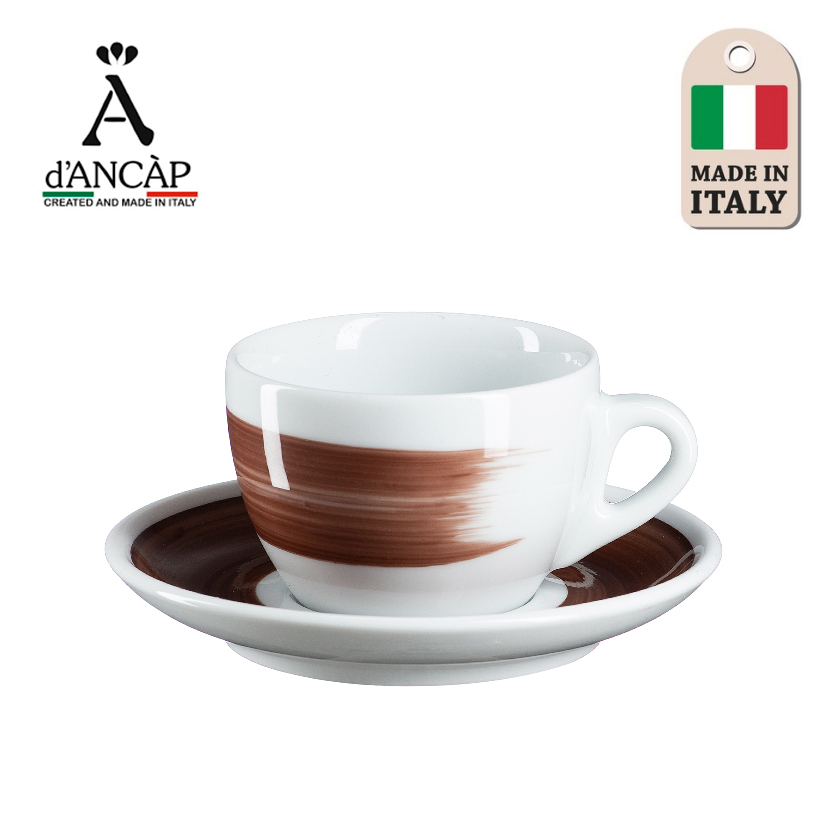 Bộ đĩa và ly sứ cà phê Ancap Cappuccino 180 ml vẽ tay lên thân