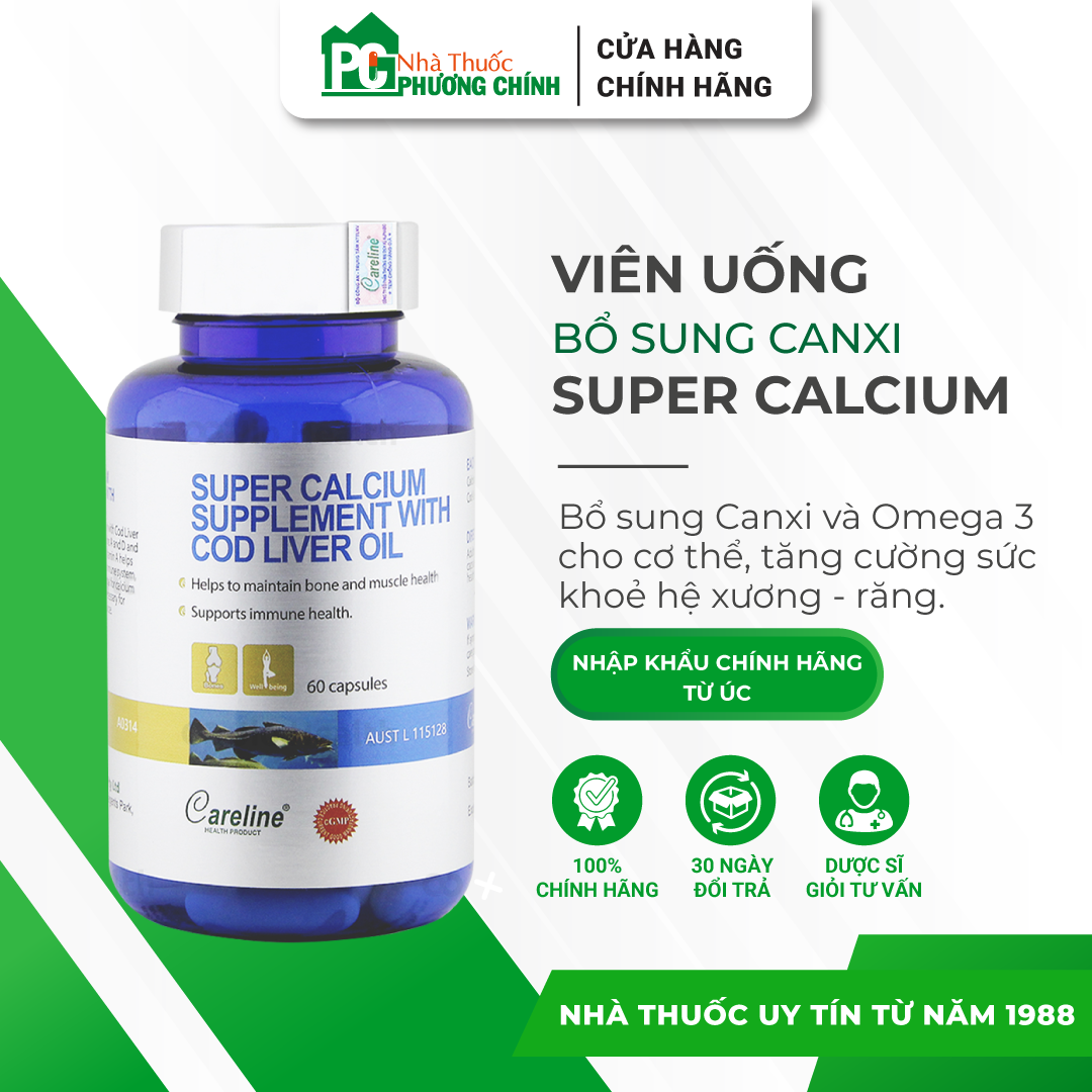 Viên Uống Bổ Sung Canxi & Omega 3 Careline Super Calcium Supplement With Cod Liver Oil - Giúp Xương Chắc Khỏe