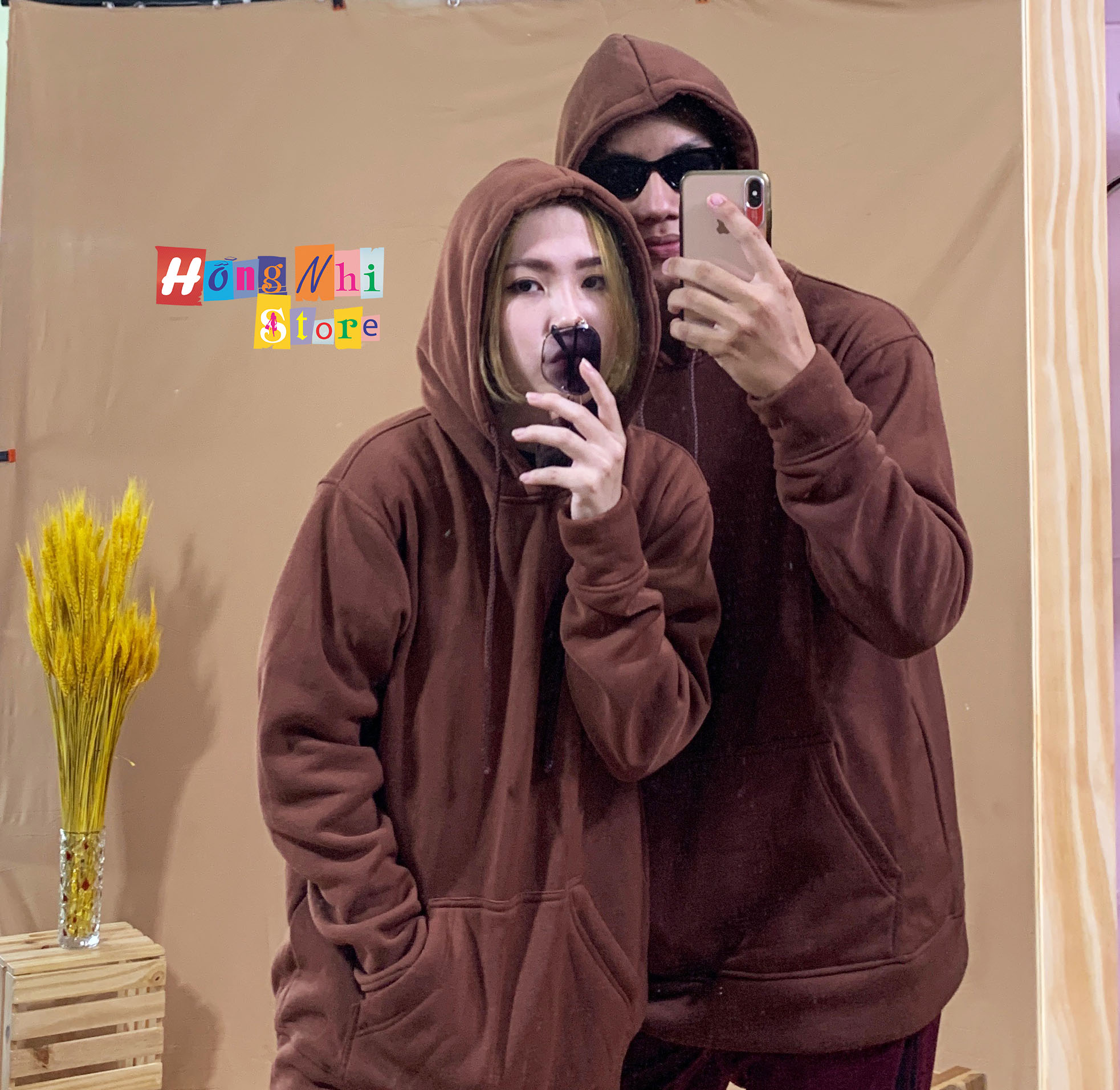 Áo Hoodie Trơn Màu Nâu Cao Cấp Dáng Rộng Unisex Nam Nữ Mặc Được - MM