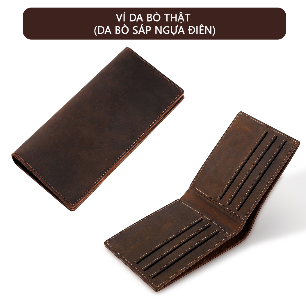 Ví Da Bò Thật Phong Cách Retro Da Sáp Ngựa Điên