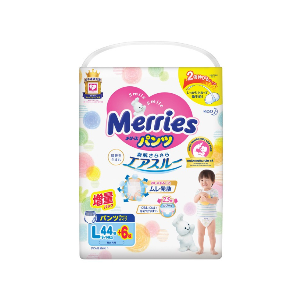 [Quà tặng không bán] Bỉm - Tã quần Merries size L 44 cộng 6 miếng (cho bé 9~14kg)