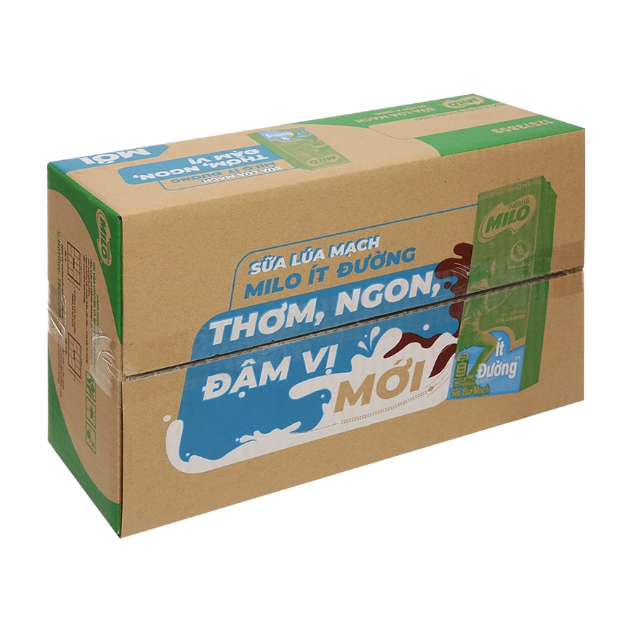 Sữa lúa mạch Nestlé MILO ít đường thùng 48 hộp x 180ml