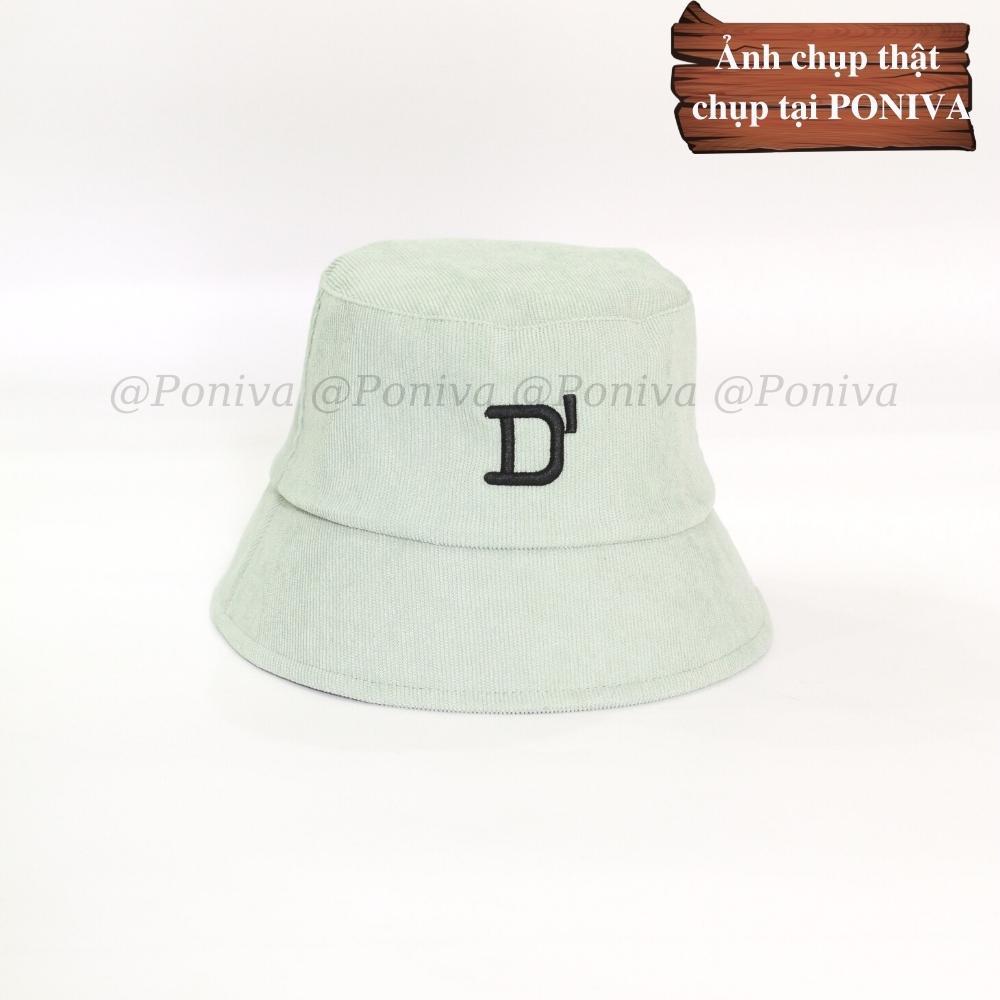 Mũ bucket ️ Nón tai bèo vành cụp thêu chữ D' form unisex BK12 nhung tăm bản nhỏ Ulzzang Thời trang PONIVA siêu hot