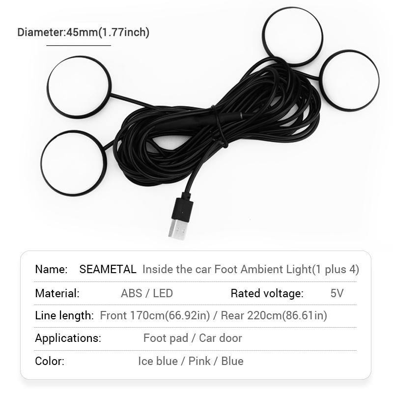 Đèn LED nền nội thất 4 trong 1 nguồn điện USB 12V cho ô tô màu xanh băng/ hồng