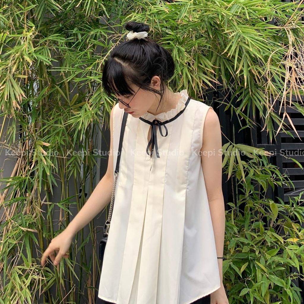 Áo Nữ Thắt Nơ Không Tay Phong Cách Tiểu Thư Áo Ba Lỗ Sát Nách