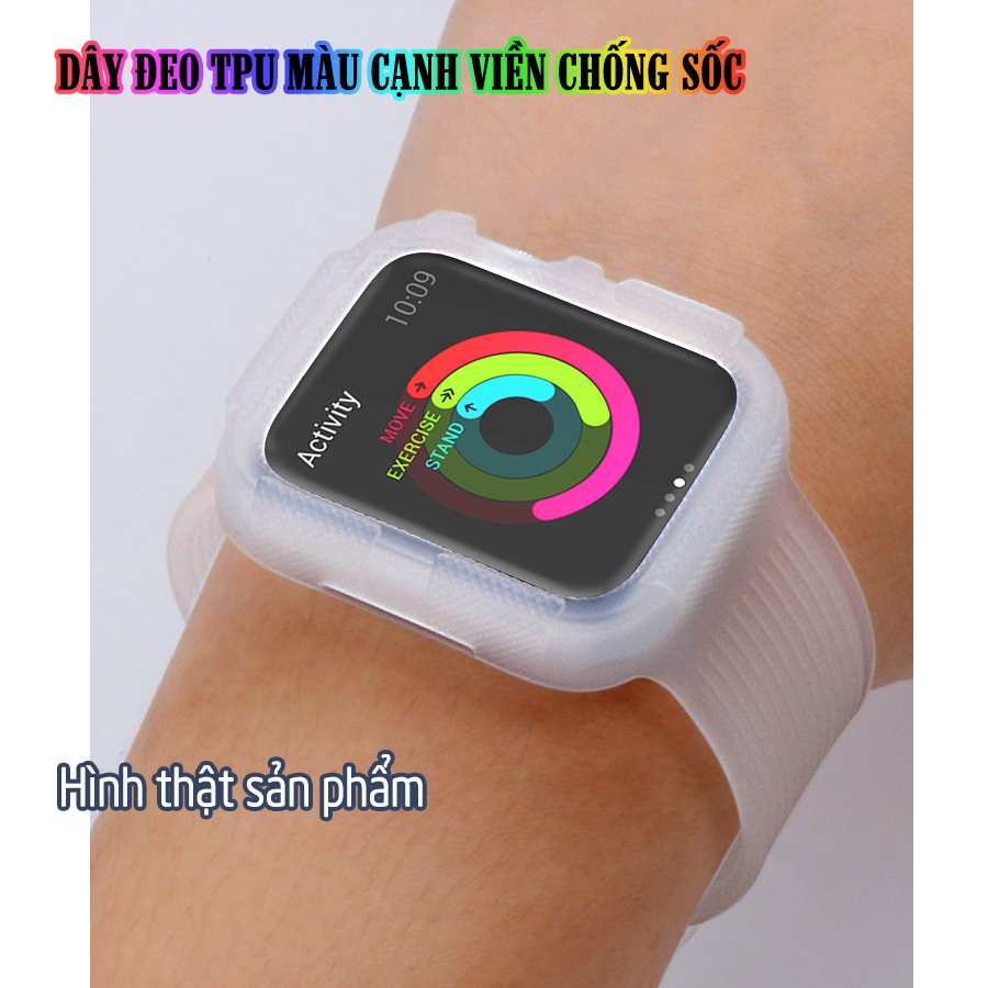 Dây Đeo liền ốp dành cho Apple Watch size 38/40/42/44mm TPU màu cạnh viền chống sốc - Trắng đục (tặng dán KCL theo size)