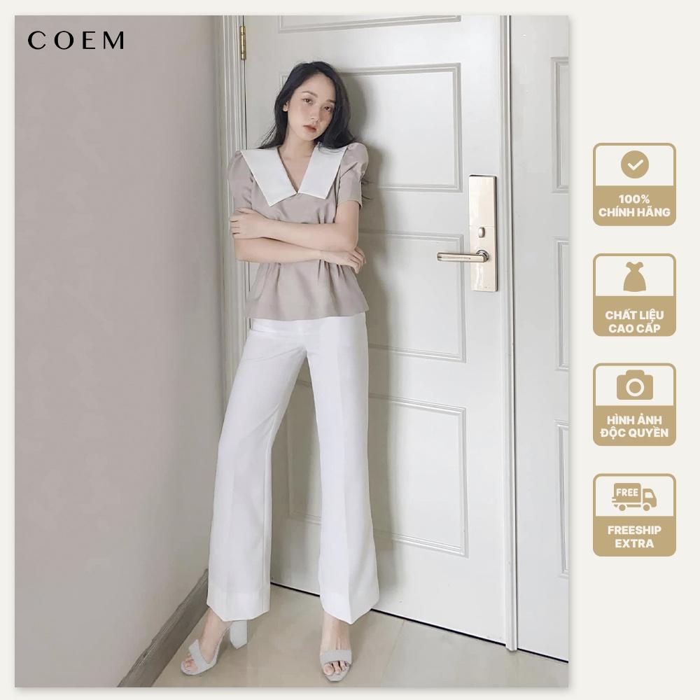 Quần Tây Nữ Ống Loe Công Sở Màu Trắng Chất Liệu Cotton Tuyết CO EM Thiết Kế Dáng Suông Lên Form Chuẩn Hàn Quốc Siêu Đẹp