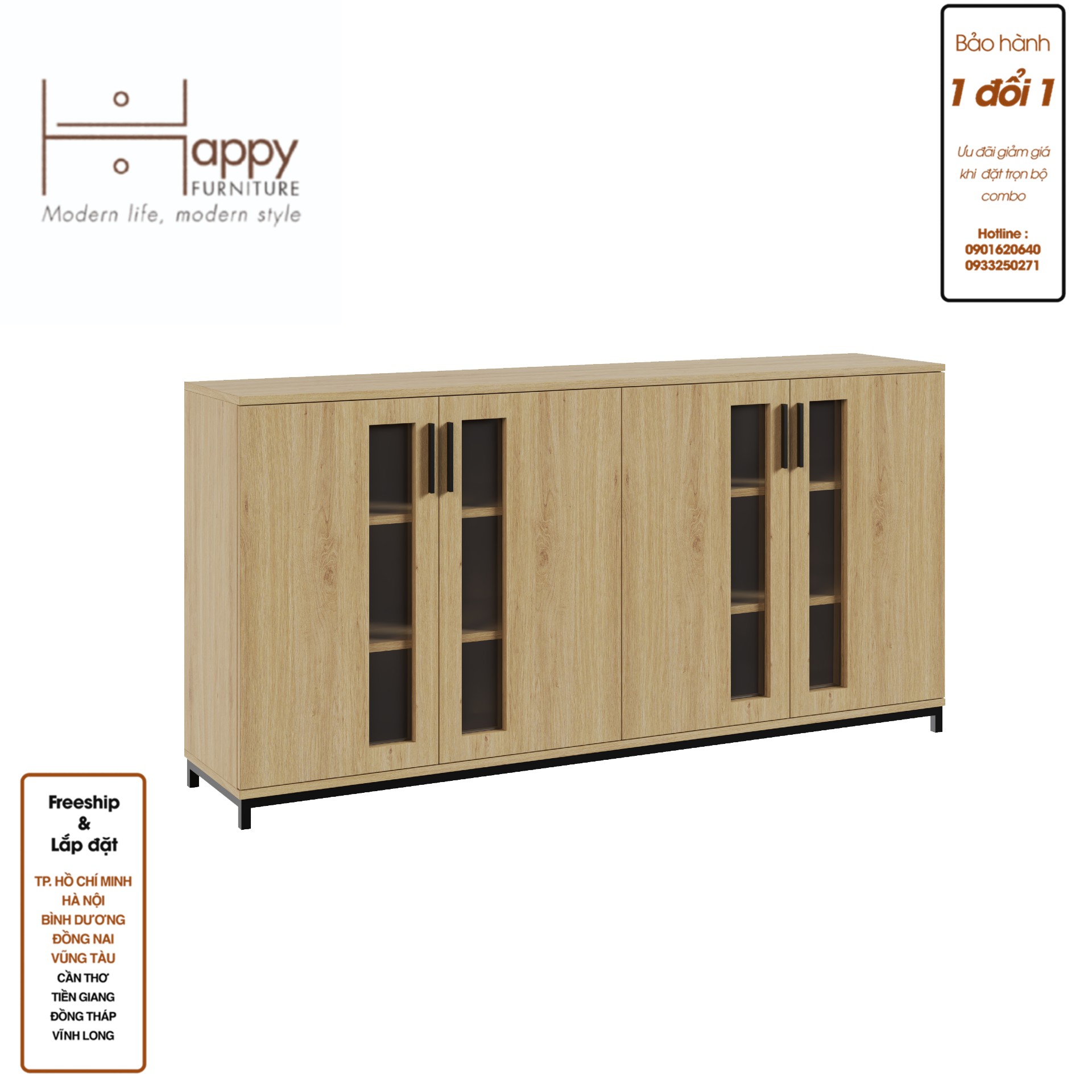 [Happy Home Furniture] LOUIS , Tủ lưu trữ 4 cửa mở - chân sắt , 168cm x 36cm x 84cm ( DxRxC), TCM_030
