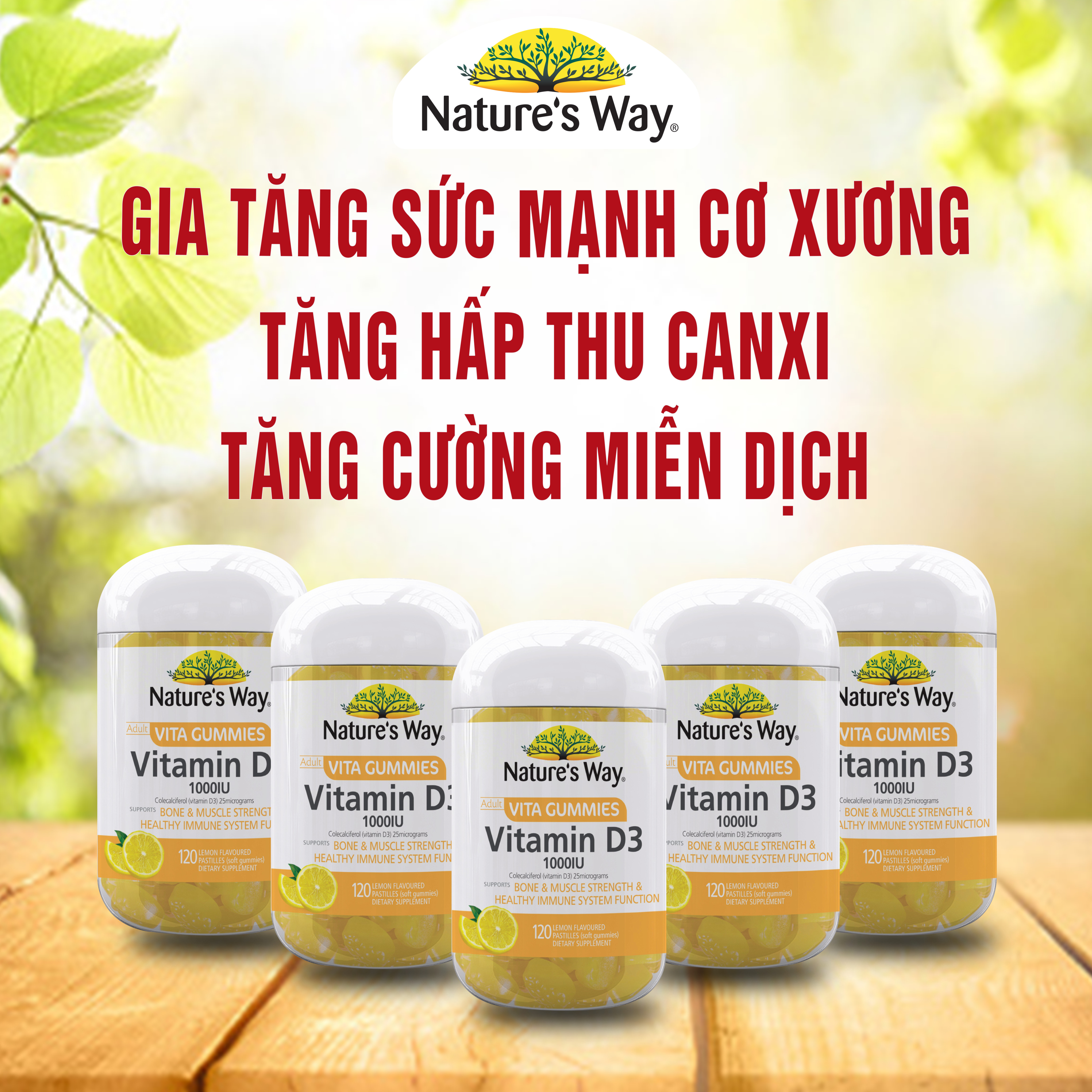 Kẹo dẻo bổ sung VitaminD3_Nature's Way_giảm nguy cơ loãng xương_Hộp 120 viên
