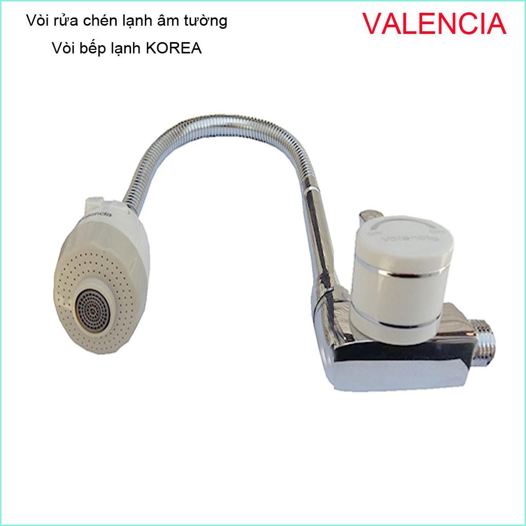 Vòi rửa chén bát Valencia Korea KAG-KB03 âm tường, vòi chậu lạnh gắn tường cần bẻ lò xo gắn tường xả nước mạnh sử dụng t