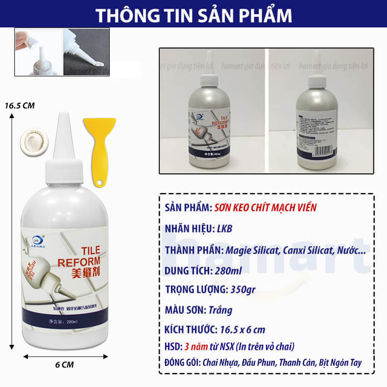 Keo Chà Ron Gạch Chống Thấm LKB 280ml Kẻ Chỉ Mạch Gạch Đá Hoa Nhà Tắm Viền Bồn Chậu