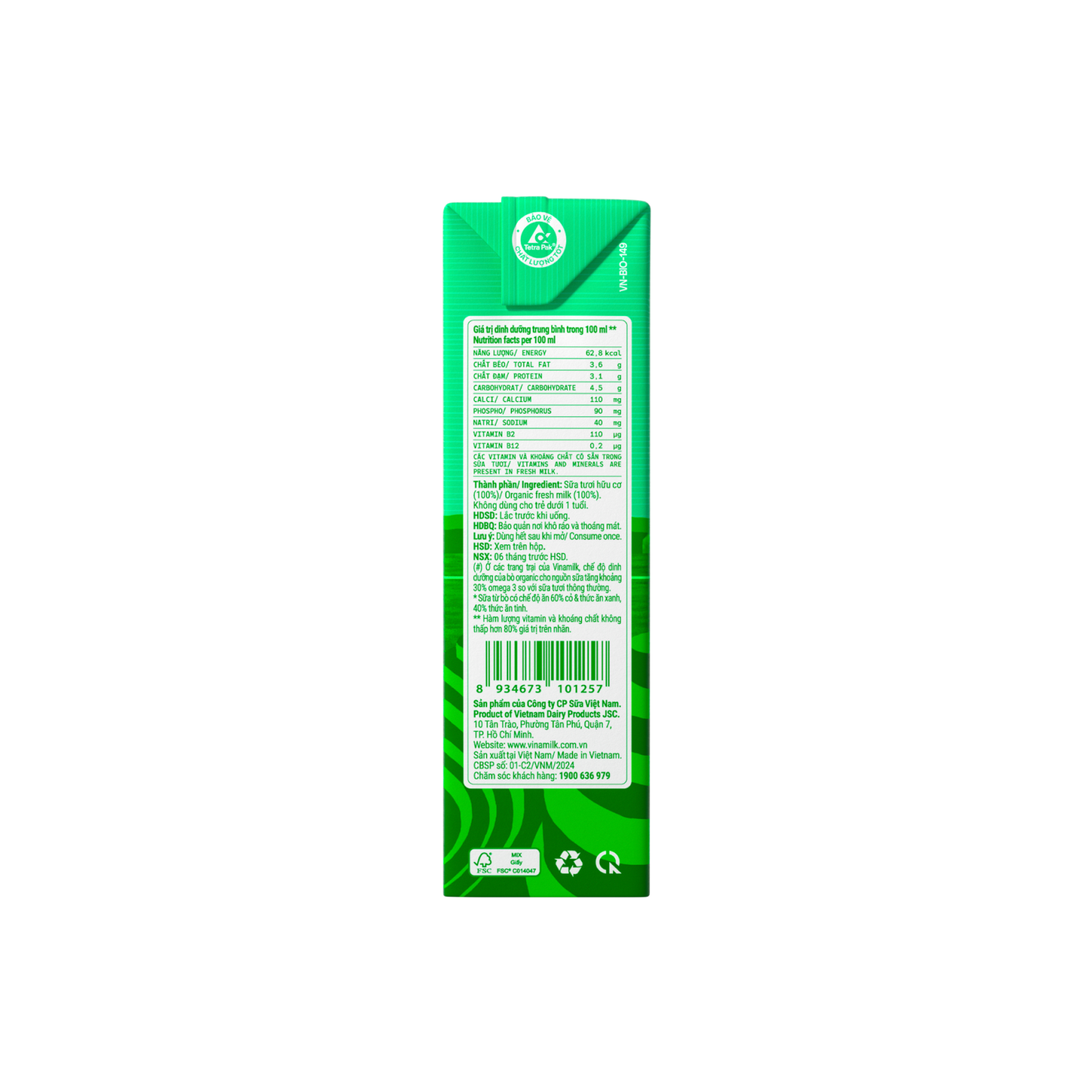 Thùng 48 Hộp Sữa Tươi Tiệt Trùng Vinamilk 100% Organic Không Đường 12 lốcx180ml-Mẫu mã mới