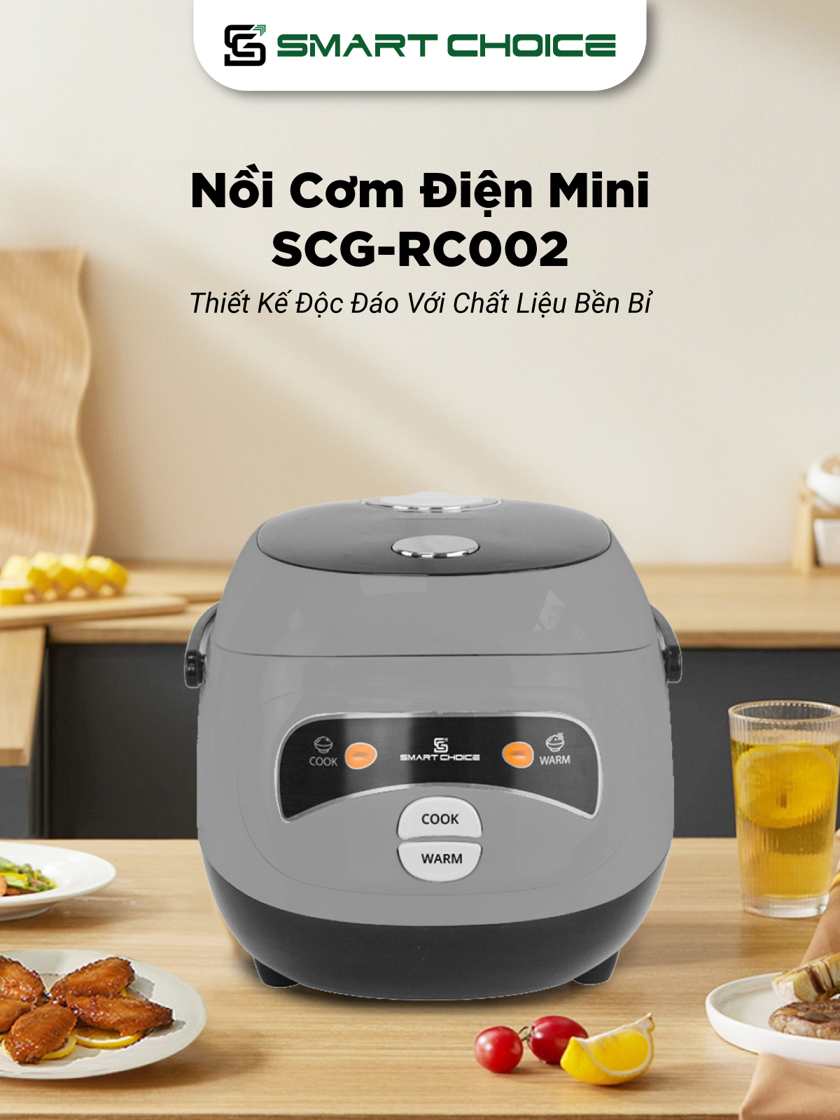 Nồi Cơm Điện Mini SmartChoice SCG-RC002 Hàng chính hãng Nồi Cơm Điện 1L 350W Lòng Nồi Phủ Ceramic Chống Dính Tốt