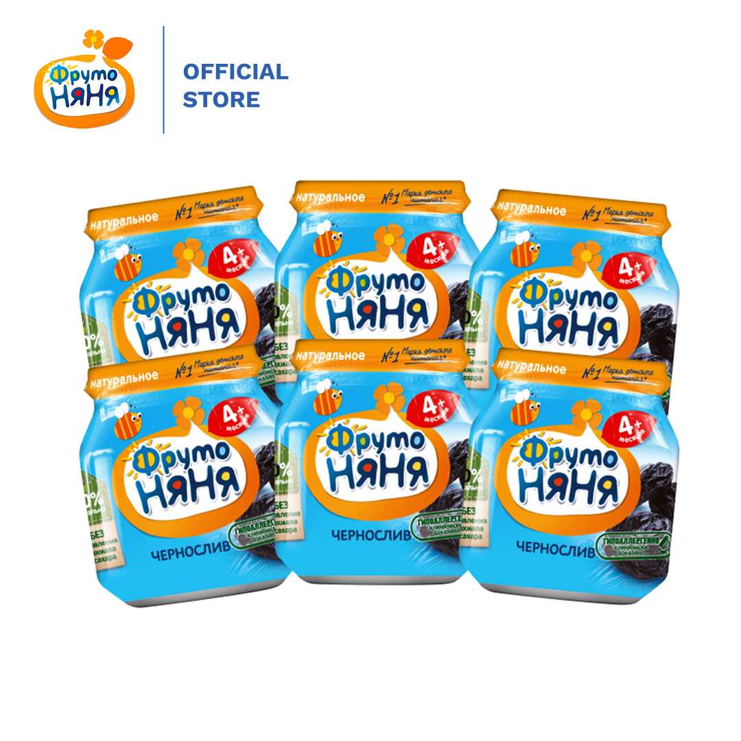 Combo 6 lọ Trái cây nghiền vị mận đen Fruto Nyanya 100g/lọ