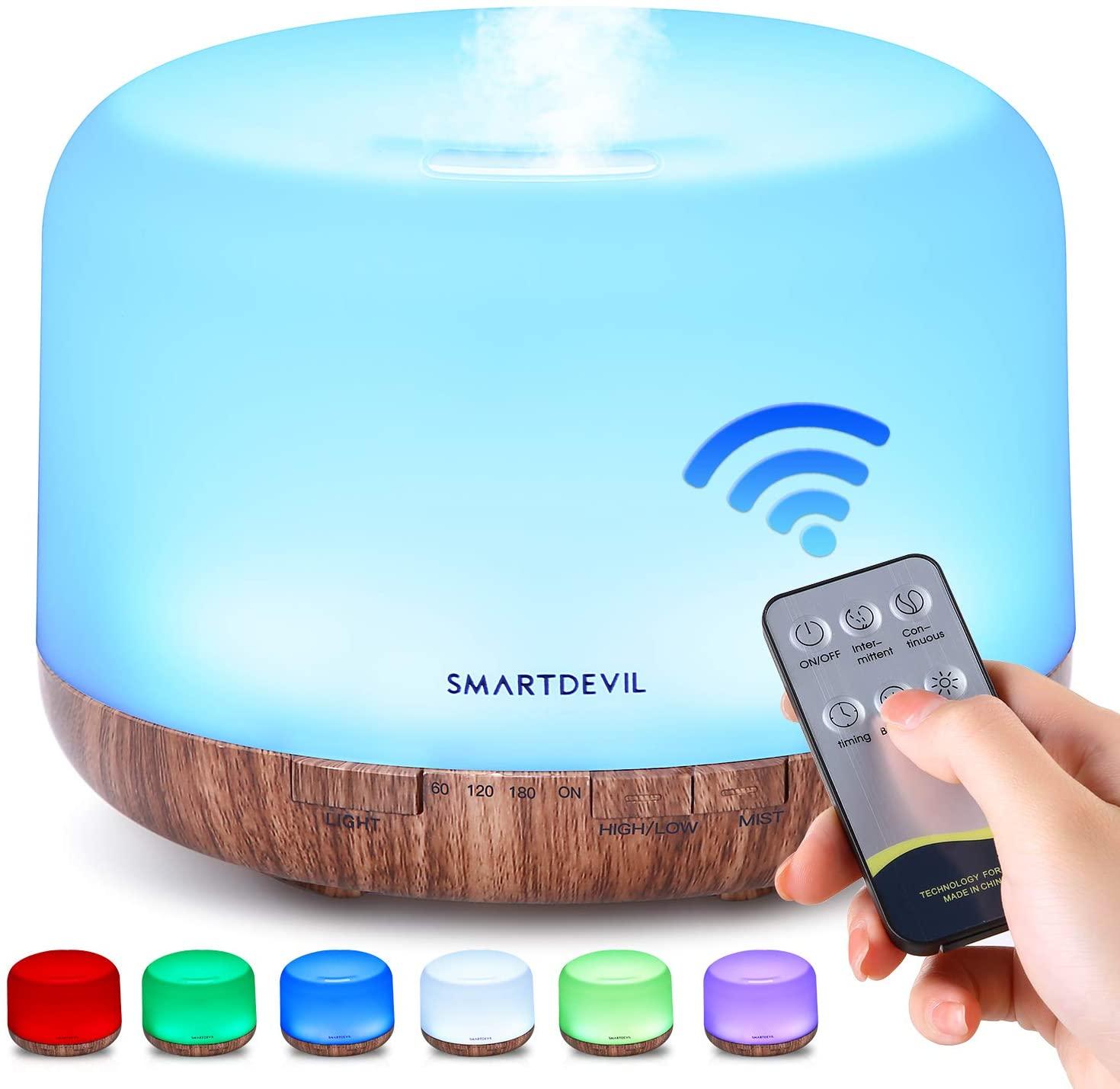 SmartDevil Hương Thơm Khuếch Tán Tinh Dầu Siêu Âm Thanh Máy Phun Sương Tạo Độ Ẩm Điều Khiển từ xa Máy Xông Phòng 7 Thay Đổi Màu Sắc và Tắt Máy Tự Động