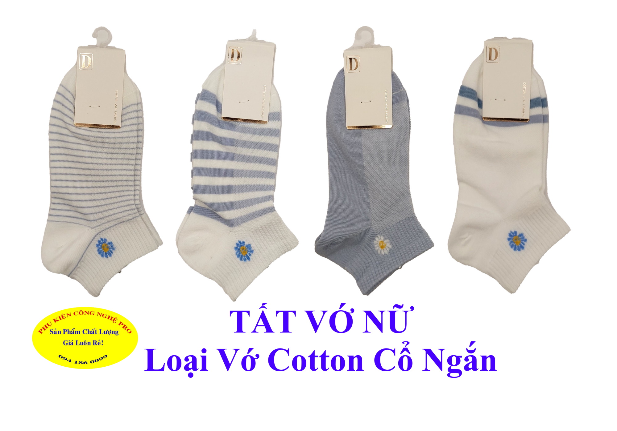 TẤT VỚ NỮ Loại vớ cổ ngắn In hoa cúc trên cổ vớ Thương hiệu D Chất liệu Cotton co giãn, Mềm êm, Hút ẩm, Bảo vệ đôi chân