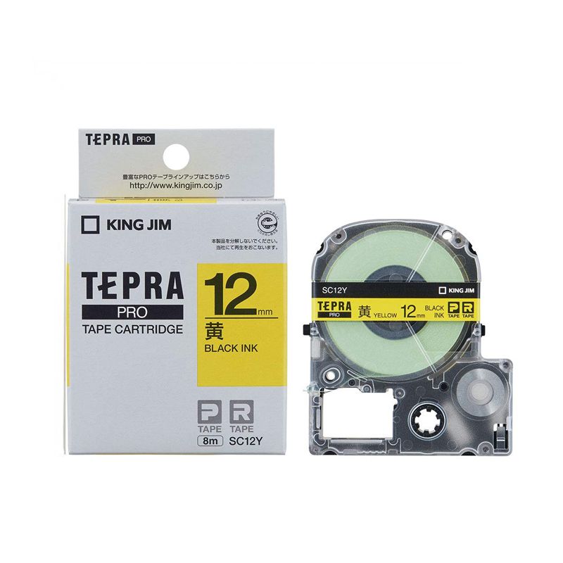 Nhãn in Tepra SC12Y (Chữ Đen Nền Vàng, Khổ 12mm) - Hàng chính hãng