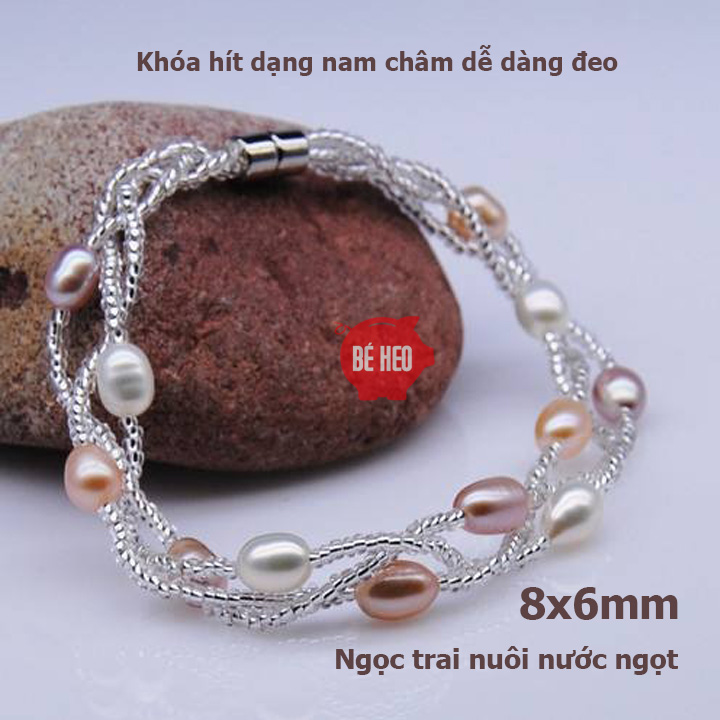 Lắc tay ngọc trai nuôi nước ngọt - Lắc tay nữ 3 vòng - Tặng hộp và quà Trang sức Bé Heo  BHLT167