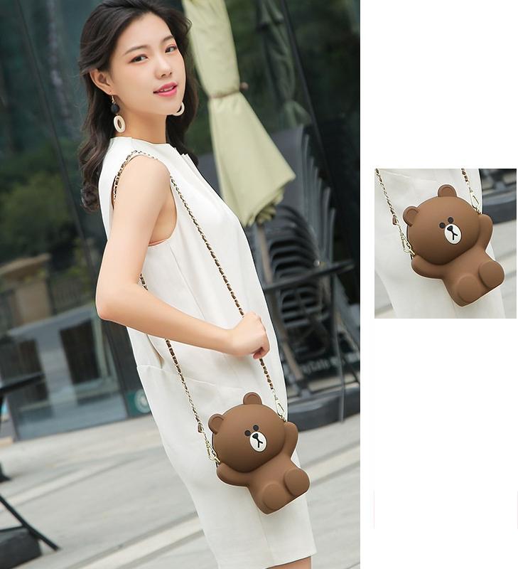 Túi Đeo Chéo Hình Gấu Brown 2 Dây Đeo Dễ Thương, Không Thấm Nước