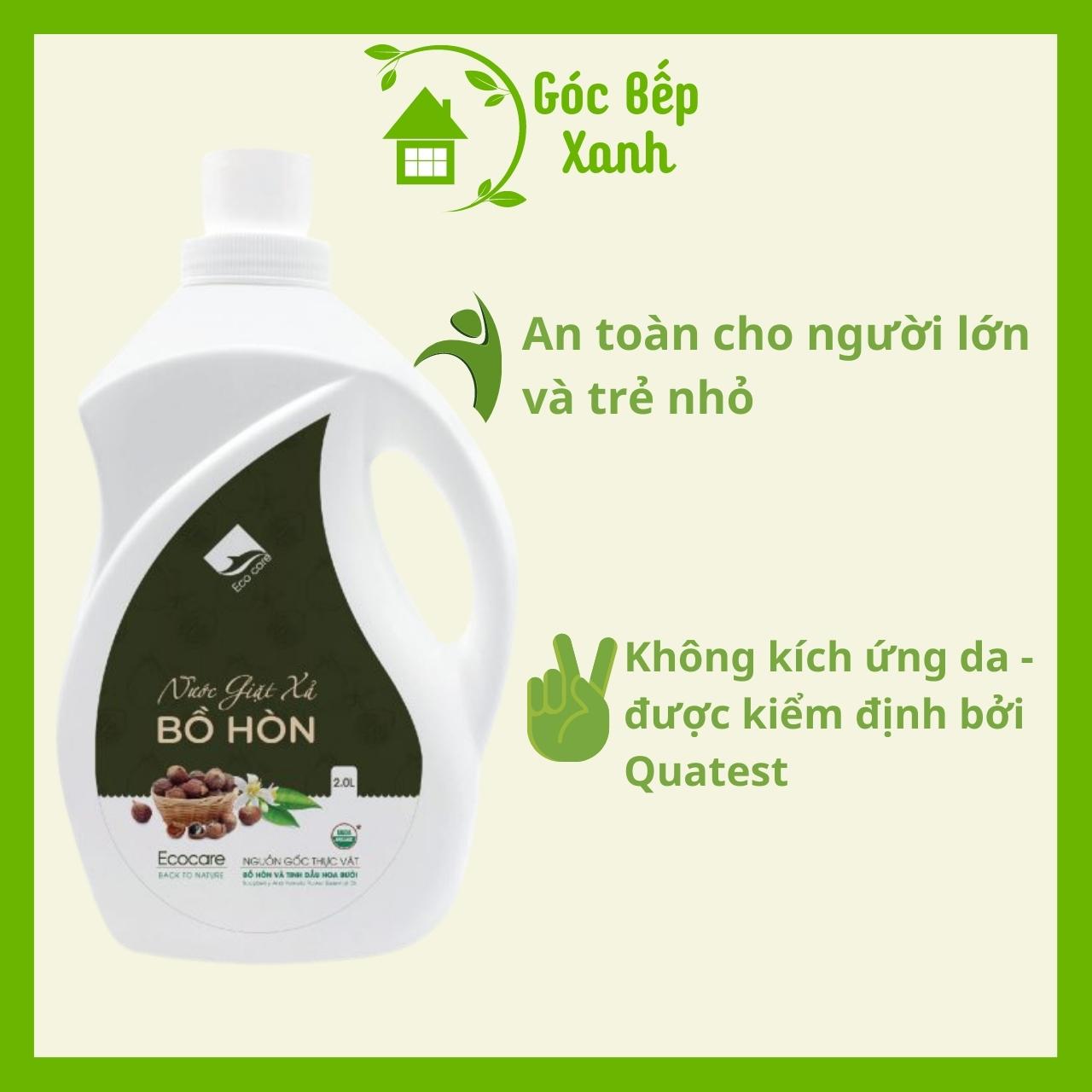 Nước giặt xả hữu cơ Bồ Hòn tinh dầu Hoa Bưởi ECOCARE 2 lít - Bền màu, giữ dáng, làm mềm vải, an toàn da nhạy cảm