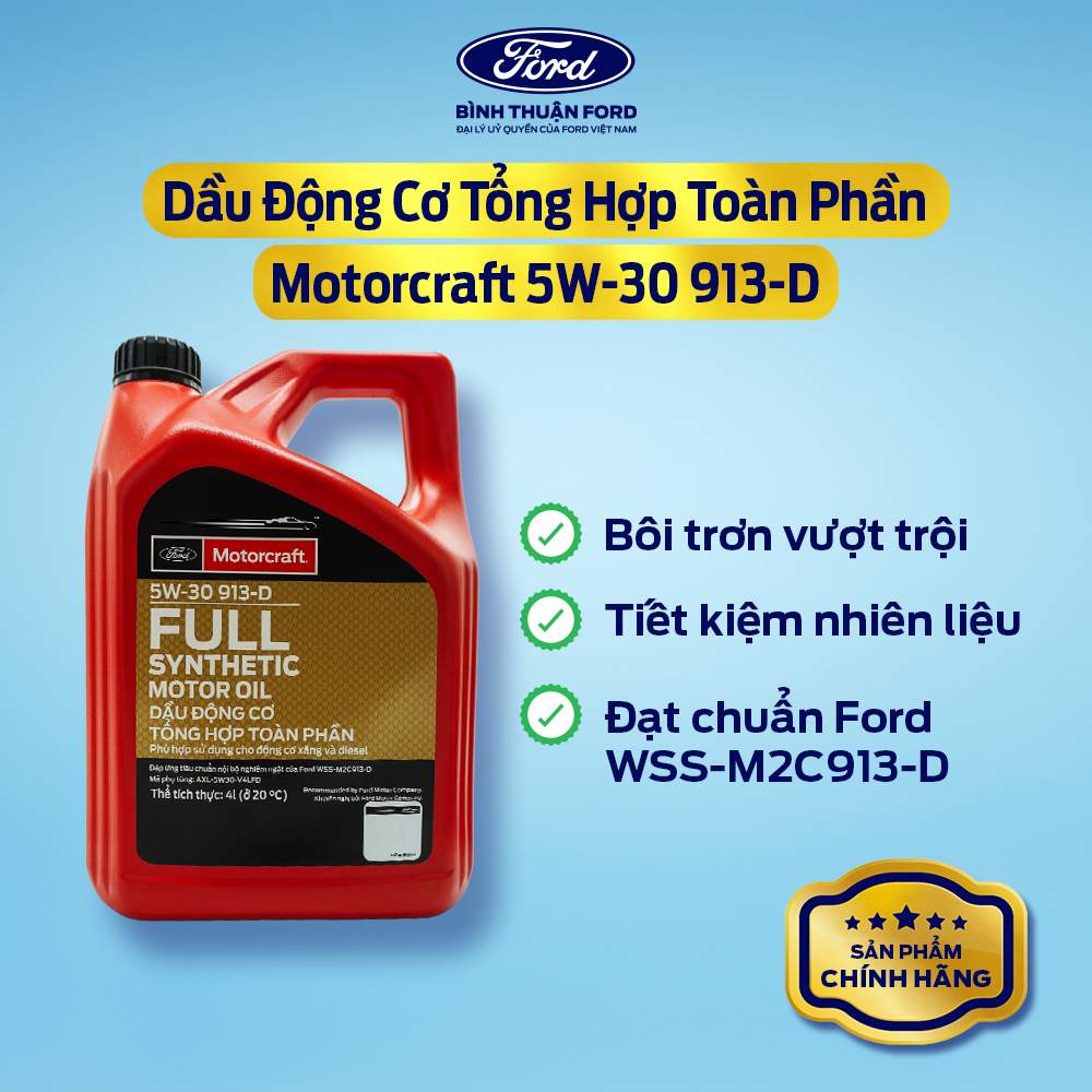 Dầu Nhớt Động Cơ Tổng Hợp Toàn Phần 4L | Motorcraft 5W-30 913-D – Bôi Trơn Tối Ưu &amp; Bảo Vệ Động Cơ