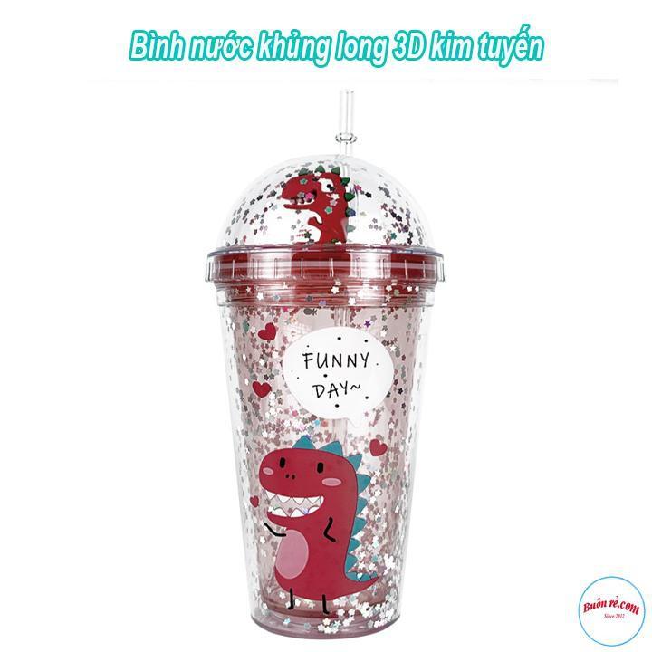 Bình Nước Khủng Long 3D Kim Tuyến Dung Tích 500ml Dễ Thương 00653