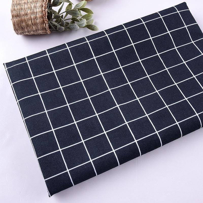 Vải Bố Vải Canvas Decor Trang Trí May Rèm Làm Khăn Bàn Hoạ Tiết Caro Đen