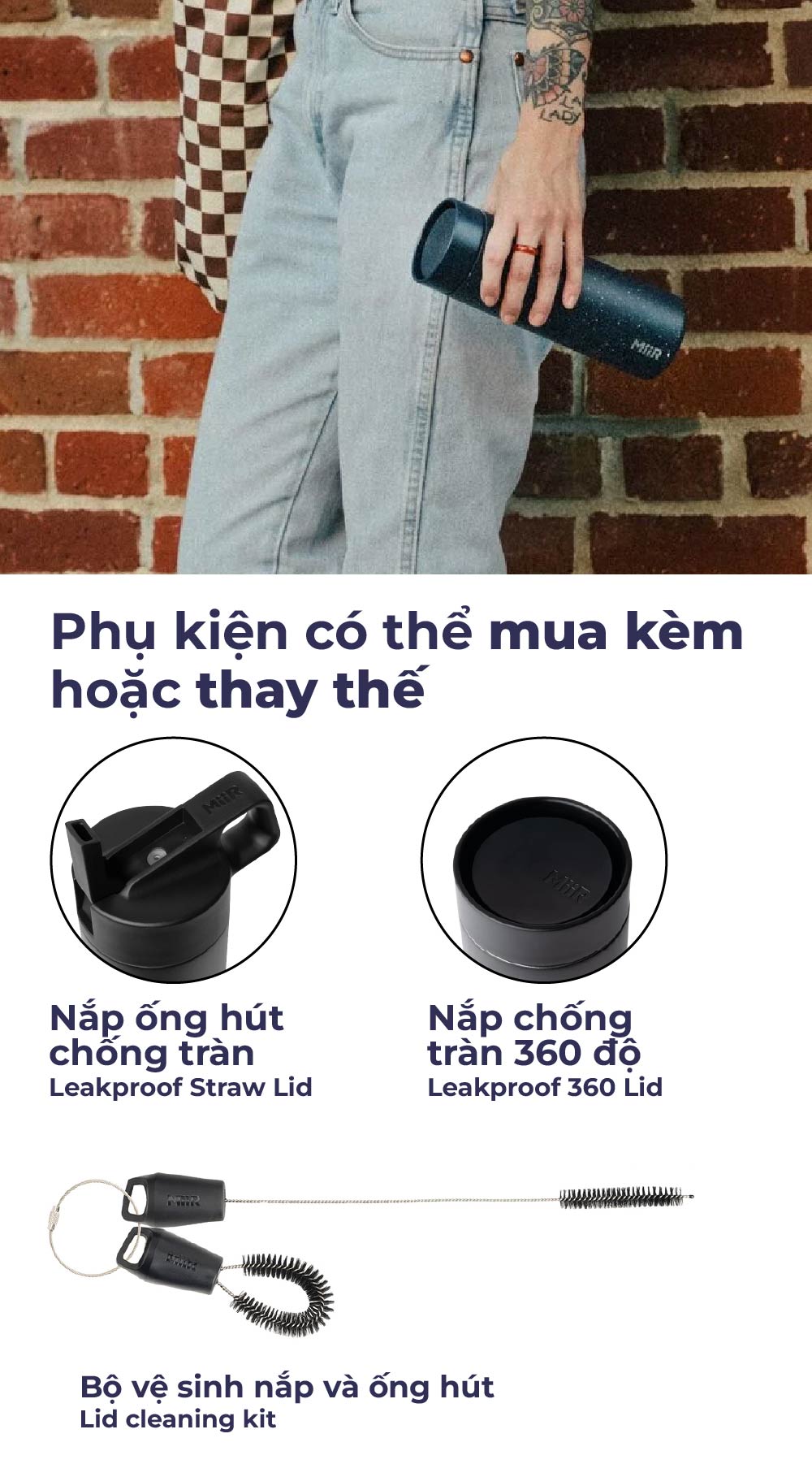 Bình giữ nhiệt MiiR 360 Traveler nắp ấn chống tràn uống từ 4 phía thương hiệu Mỹ nhập khẩu chính hãng