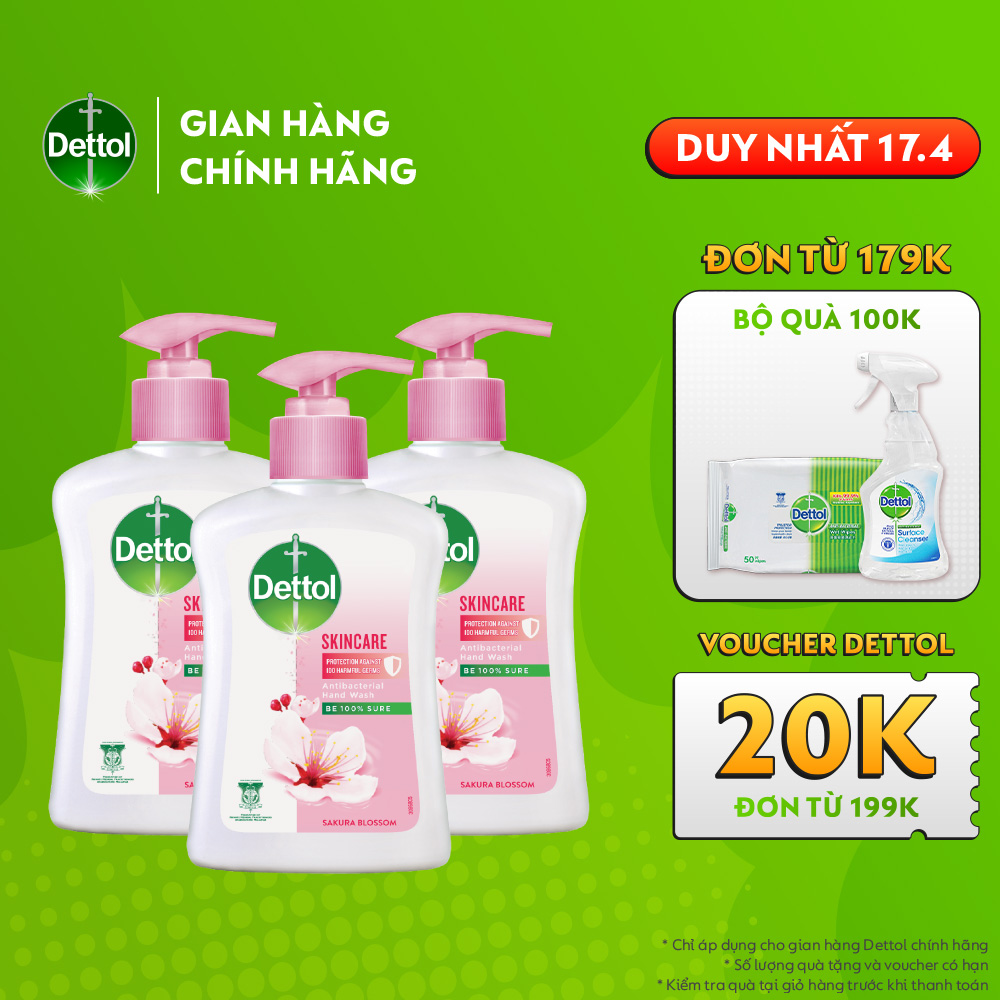 Combo 3 chai nước rửa tay Dettol kháng khuẩn dưỡng da - Chai 250g