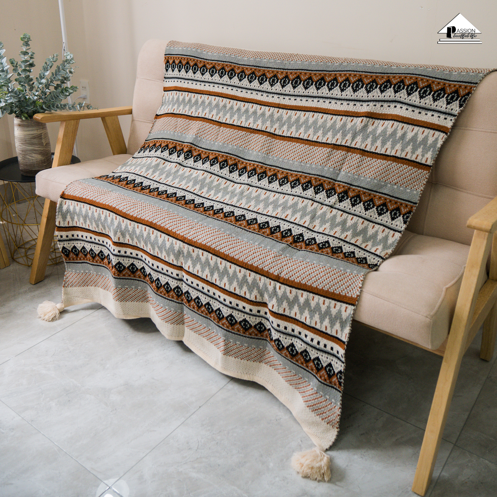 Chăn Đan Len Dệt Kim Boho Trang Trí Sofa