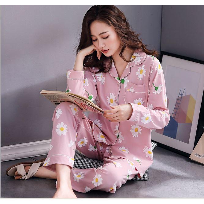 Bộ Đồ Pyjama Bầu Và Sau Sinh Dài Tay Az9446 Chất Liệu 100%Cotton Họa Tiết Hoa Cúc Dễ Thương Có Thiết Kế Cho Bé Ti