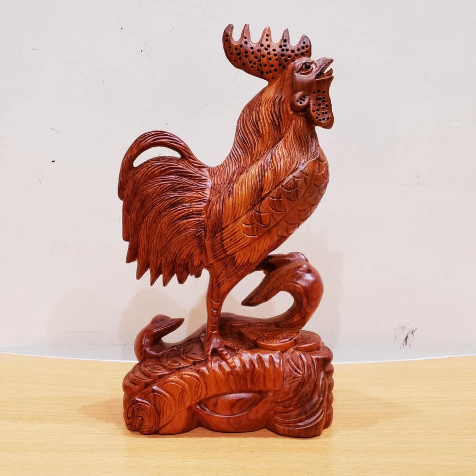 Tượng con gà gỗ hương cao 25 cm