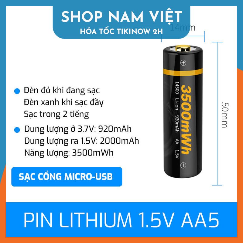 Pin AA Lithium-ion 1.5V Cho Karaoke, Đèn Pin - Pin Sạc Nhanh Cổng USB