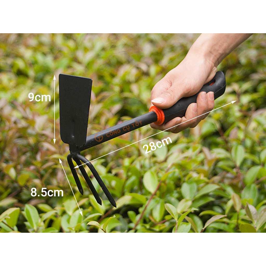 Combo 2 món: xẻng 30cm cán cao su + cào cuốc 2 trong 1 - dụng cụ thiết yếu cho khu vườn