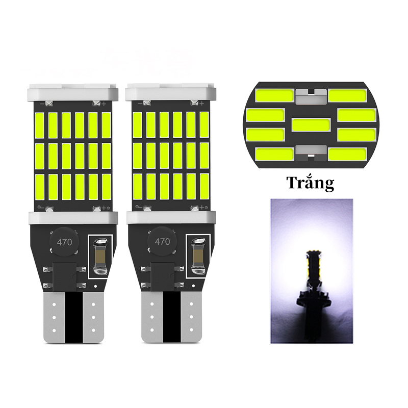 Đèn Phanh Xe Hơi Bóng đèn LED lùi xe siêu sáng T15 W16W 921 45 SMD 4014 cho ô tô 360° Dài 25 mm Dài 25 mm