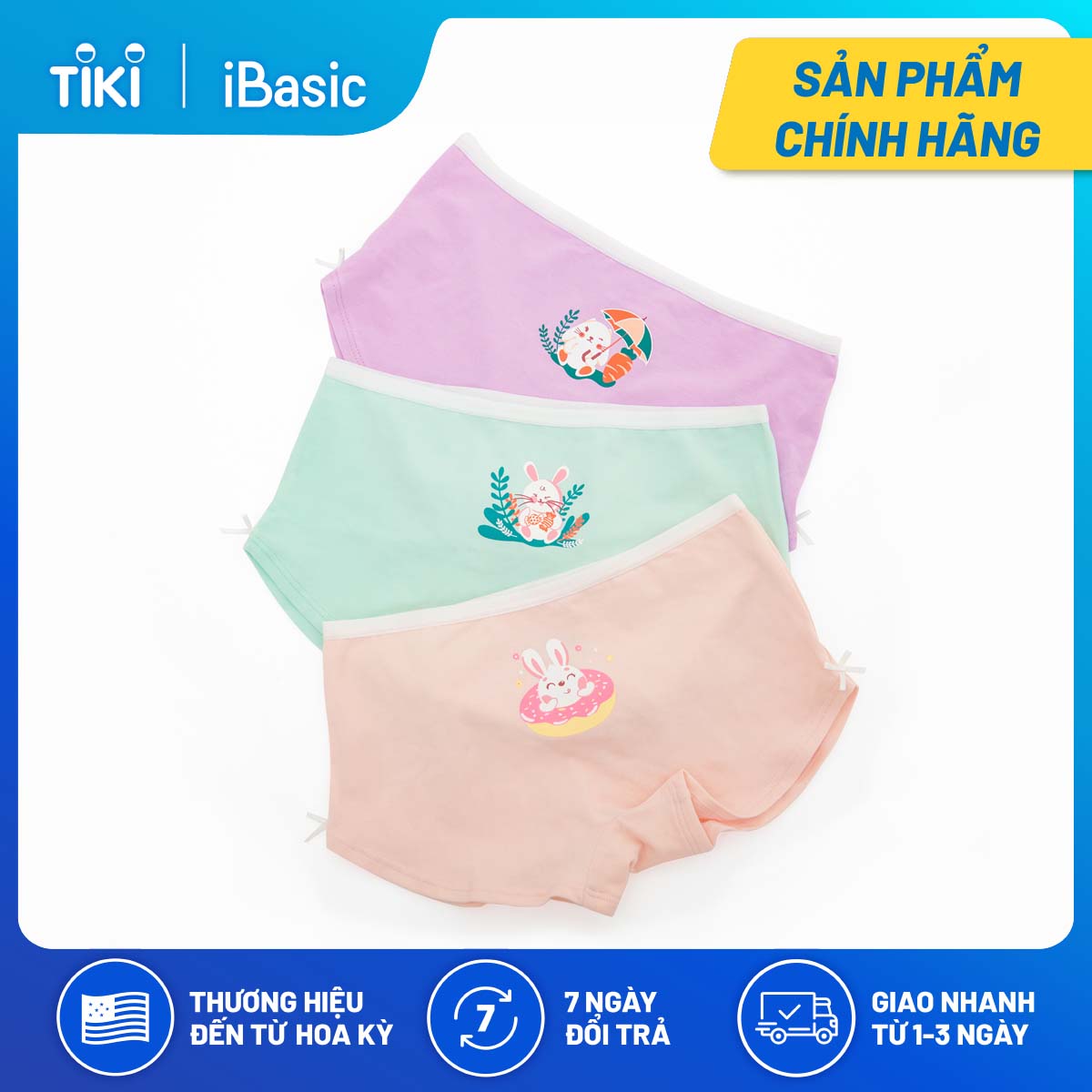 Hộp 3 quần lót bé gái cotton dạng đùi iBasic PANG009