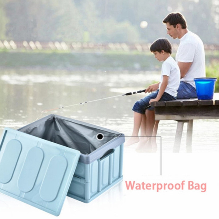 Hộp để đồ đa năng gấp gọn cốp sau ô tô dung tích 30 lít, Kích thước: Sâu x Rộng x Cao , Màu đen viền đỏ, KM309-30