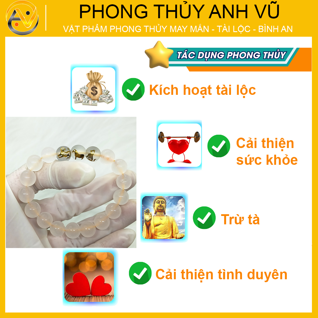 Vòng tay phong thủy đá mã não trắng tự nhiên - tam hợp dần ngọ tuất - size 8 10ly cho nữ mệnh thủy, mệnh kim - có khai quang điểm nhãn may mắn tài lộc - PHONG THỦY ANH VŨ